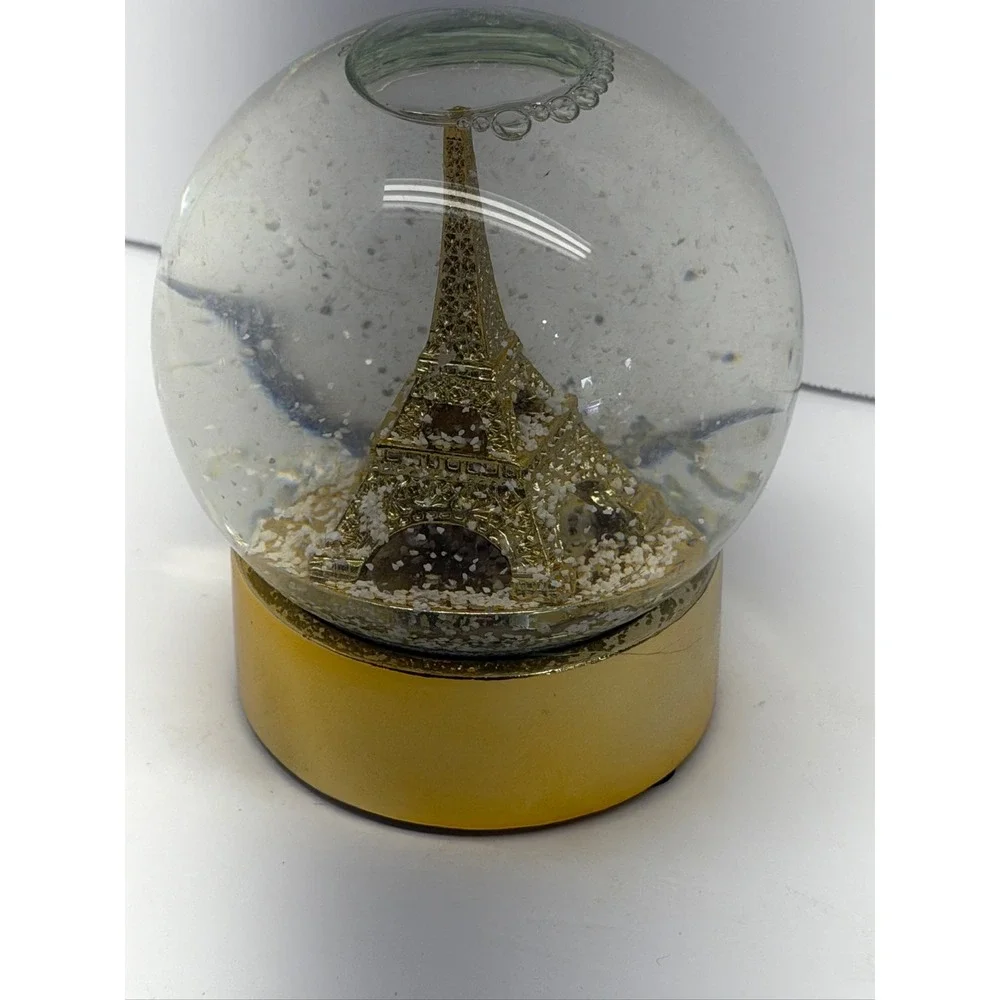 Walgreens Eiffel Tower Water Globe Glitter Snow Globe Gold Base Decor